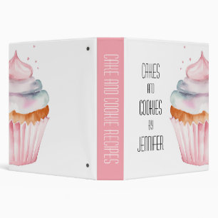 Cake and cookie recipes watercolor cupcake 3 ring binder
