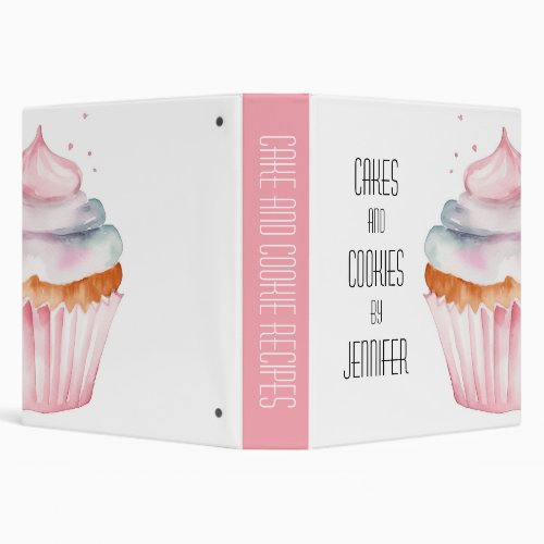Cake and cookie recipes watercolor cupcake 3 ring binder