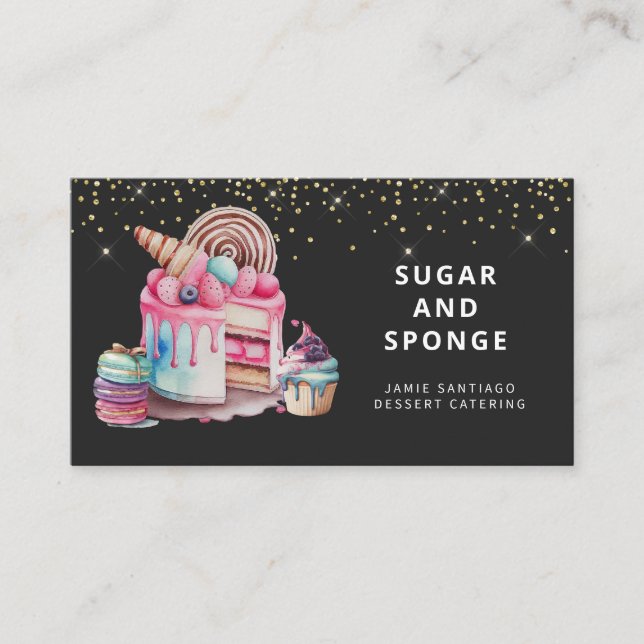 Cake And Desserts Pastry Chef Baker Watercolor  Business Card (Front)