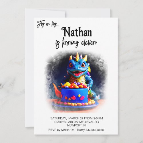  Cake AP88  Baby Dragon Photo Birthday Party Invitation