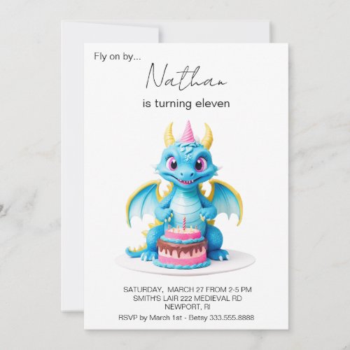   Cake Baby Dragon Photo AP88 Birthday Party Invitation