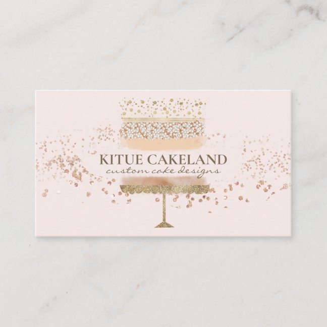 Cake Baker Logo on Blush Pink Background Business Card