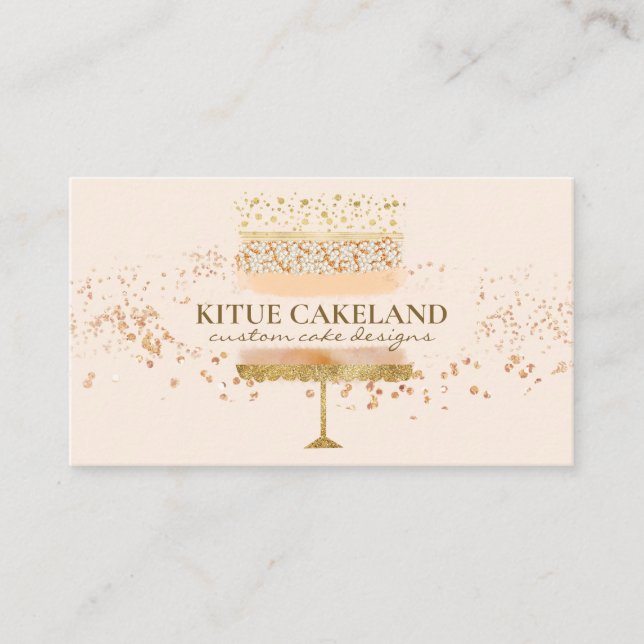 Cake Baker Logo with Glitter Brush Strokes Business Card (Front)