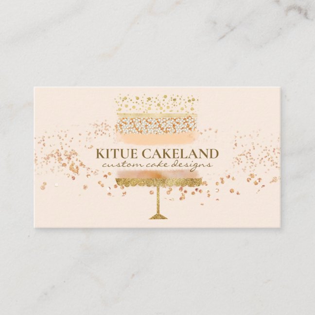 Cake Baker Logo with Glitter Brush Strokes Business Card