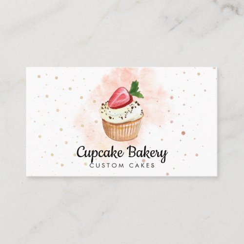 Cake Baker Pastry Watercolor Strawberry Cupcake Business Card
