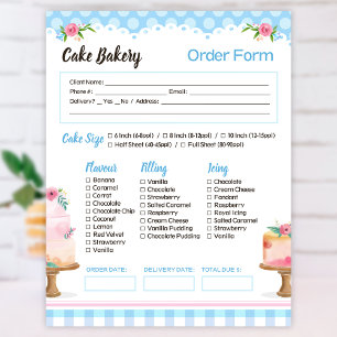 Cake Bakery Blue Order Form Notepad