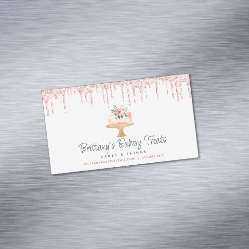 Cake Bakery Blush Pink Glitter Drips Pastry Chef Business Card Magnet