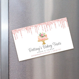 Cake Bakery Blush Pink Glitter Drips Pastry Chef Business Card Magnet
