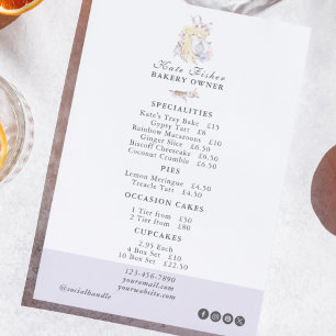 Cake Bakery Chef Watercolor Flat Menu Price List