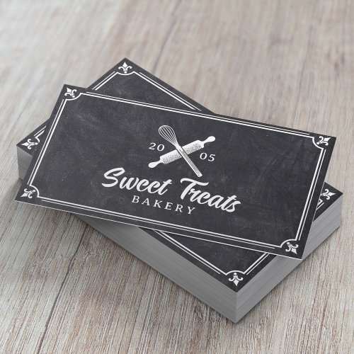 Cake Bakery Cupcake Vintage Whisk Logo Chalkboard Business Card