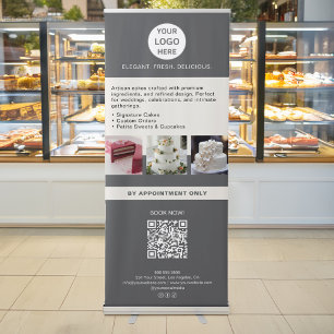 Cake Bakery Custom Logo Photo QR Gray Retractable Banner