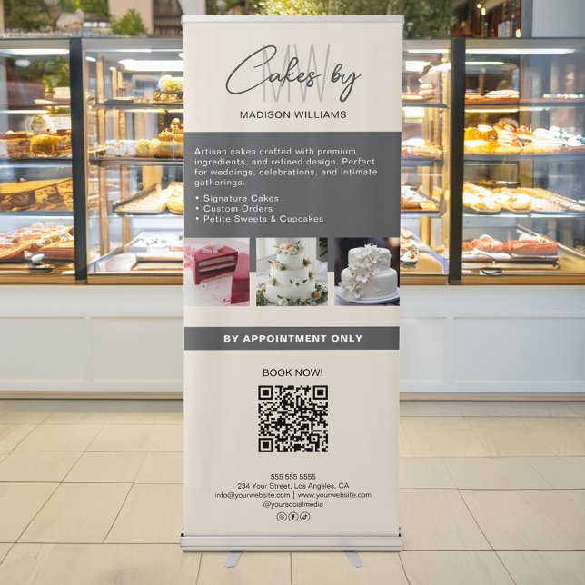 Cake Bakery Custom Monogram Beige Retractable Banner (Cake Bakery Custom Monogram Beige Retractable Banner)
