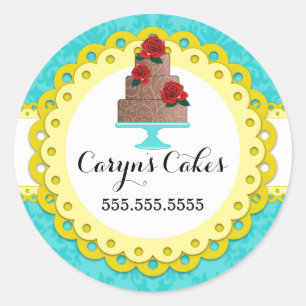 Cake Bakery Damask Yellow Scallop Seals