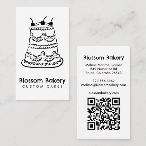 Cake Bakery Dessert Catering CUSTOM QR Hand-drawn Business Card