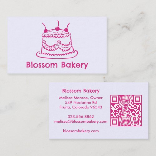 Cake Bakery Dessert Catering CUSTOM QR Hand-drawn Business Card
