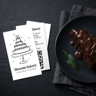 Cake Bakery Dessert Catering CUSTOM QR Hand-drawn Business Card