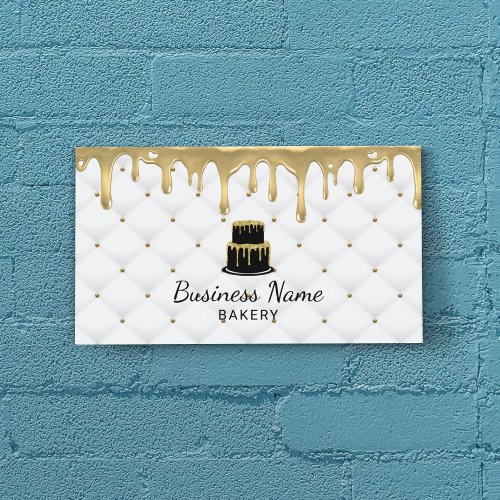 Cake Bakery Gold Drip Icing Luxury White Business Card