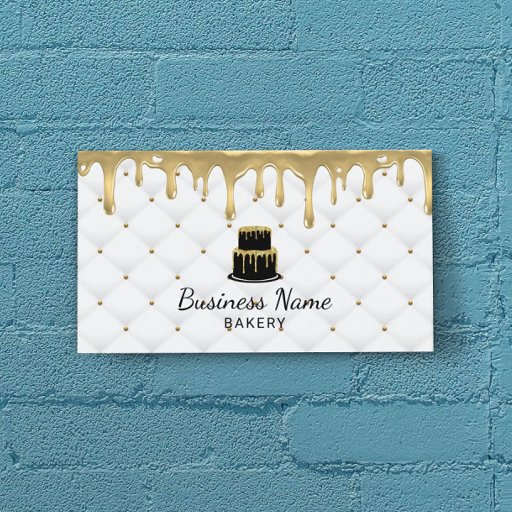 Customizable Cake Bakery Gold Drip Icing Luxury White Business Card