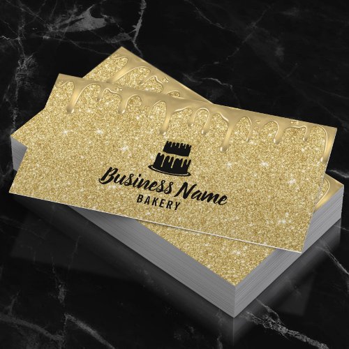 Cake Bakery Gold Drip Icing Modern Glitter Business Card