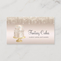 Wedding Cake Glitter Drip Rose Gold Bakery Business Card