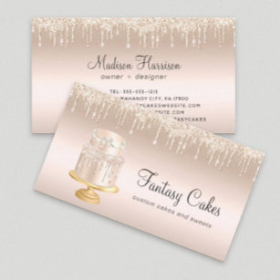 Cake Bakery Gold Glitter Drips Business Card