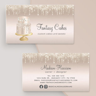 Cake Bakery Gold Glitter Drips Business Card