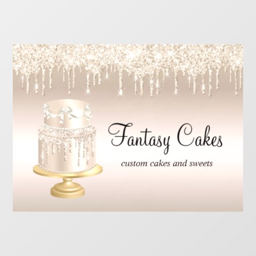 Cake Bakery Gold Glitter Drips Window Cling