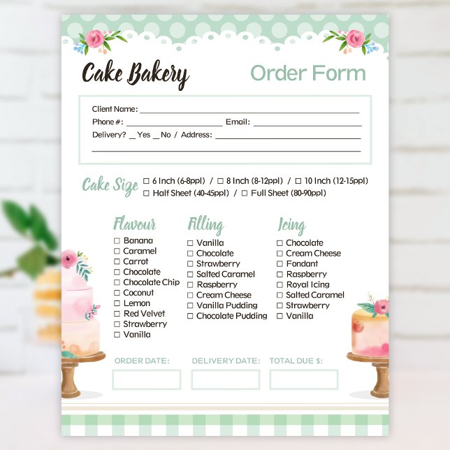 Cake Bakery Green Order Form Notepad (Creator Uploaded)