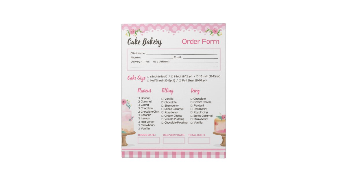 Cake Bakery Order Form Notepad | Zazzle.com