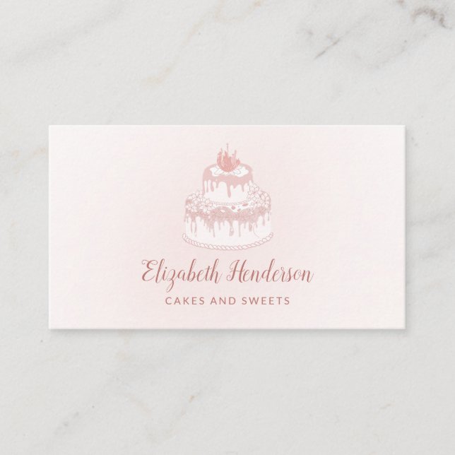 Cake Bakery Pastry Chef Glitter Drips Rose Gold Business Card (Front)