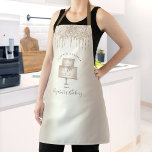 Cake Bakery Pastry Chef Gold Glitter Drips Script  Apron<br><div class="desc">Here’s a wonderful way to add to the fun of baking. Add extra sparkle to your culinary adventures whenever you wear this elegant, sophisticated, simple, and modern apron. A sparkly, champagne gold 2 layer cake, calligraphy script handwritten typography and glitter drips overlay a faux metallic champagne gold ombre background. Personalize...</div>