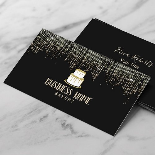 Cake Bakery Pastry Chef Modern Black  Gold Business Card