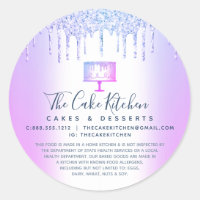 Wedding Cake Glitter Drip Purple Bakery Classic Round Sticker