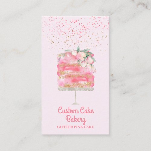 Cake Bakery Pastry Glitter Pink Elegant Business Card
