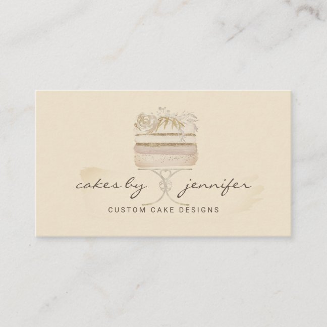 Cake Bakery Pastry Patisserie Cream Beige Business Card