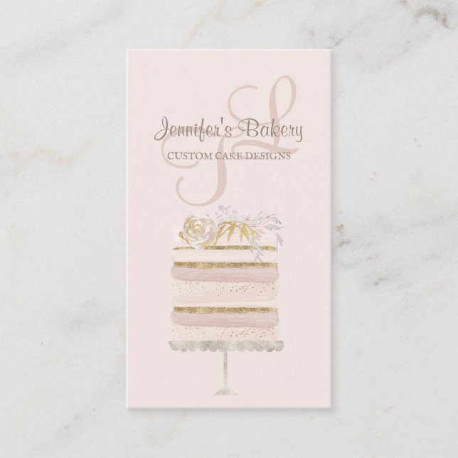 Cake Bakery Pastry Patisserie glitter pink Business Card (Front)