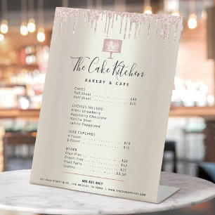 Cake Bakery Pink Glitter Drip Gold Menu Price List Pedestal Sign