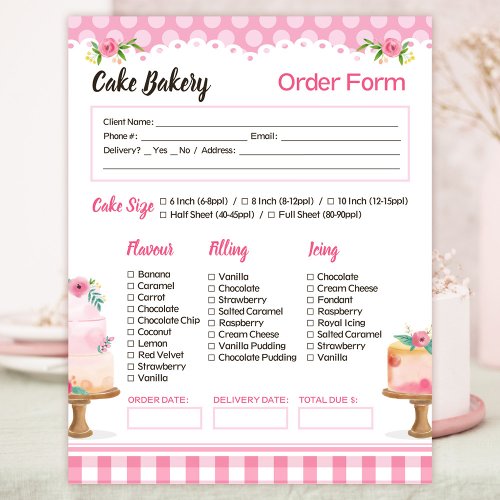 Cake Bakery Pink Order Form Notepad