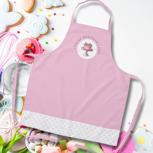 Cake Bakery Pink Polka Dot Logo Apron (Creator Uploaded)