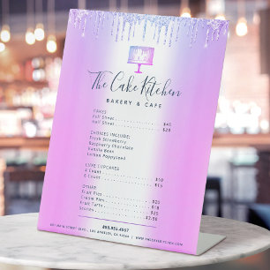 Cake Bakery Purple Glitter Drips Menu Price List Pedestal Sign