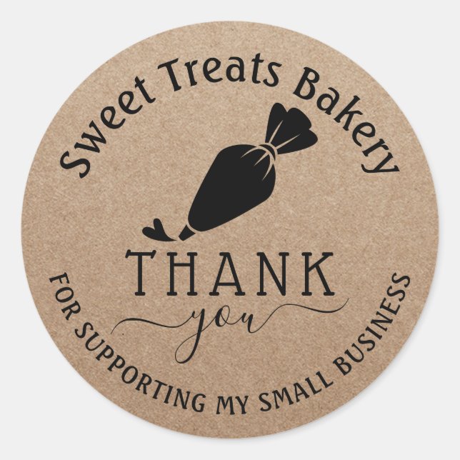 Cake Bakery Thank You For Your Order Rustic Kraft Classic Round Sticker (Front)