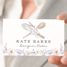 Cake Baking Chef Floral Watercolor Business Card