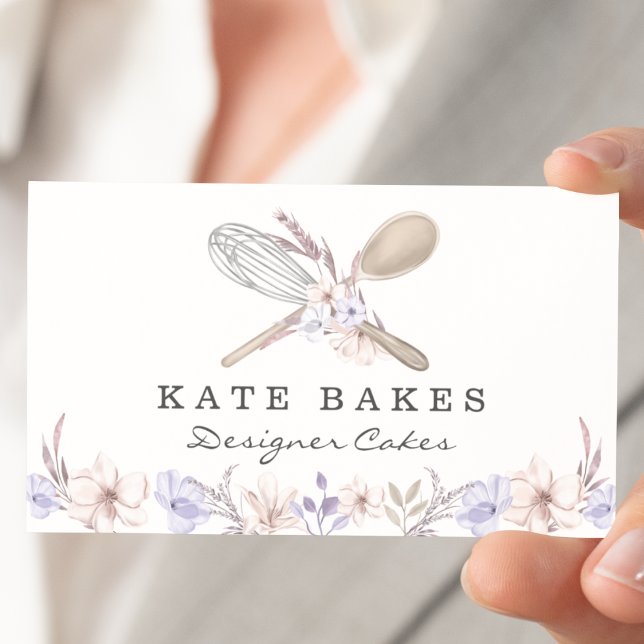 Cake Baking Chef Floral Watercolor Business Card (Creator Uploaded)