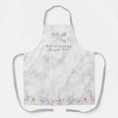 Cake Baking Marble Floral Watercolor Bakery Apron