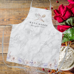Cake Baking Marble Floral Watercolor Bakery Apron