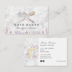 Cake Baking Marble Floral Watercolor Business Card