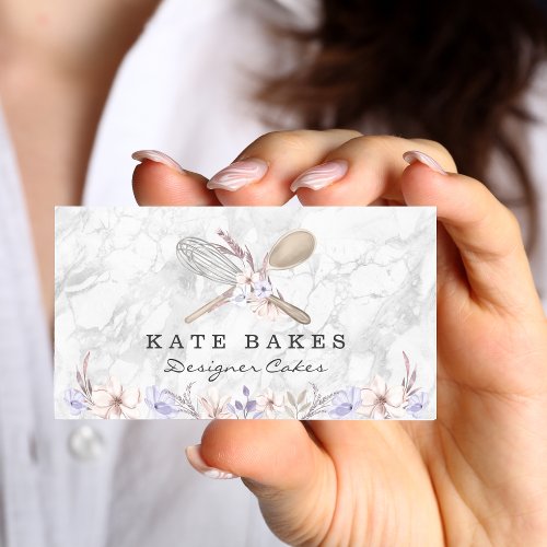 Cake Baking Marble Floral Watercolor Business Card