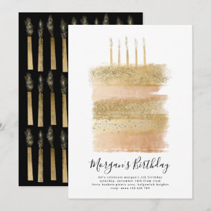 Cake Birthday Invite Girls, 5th Birthday Gold