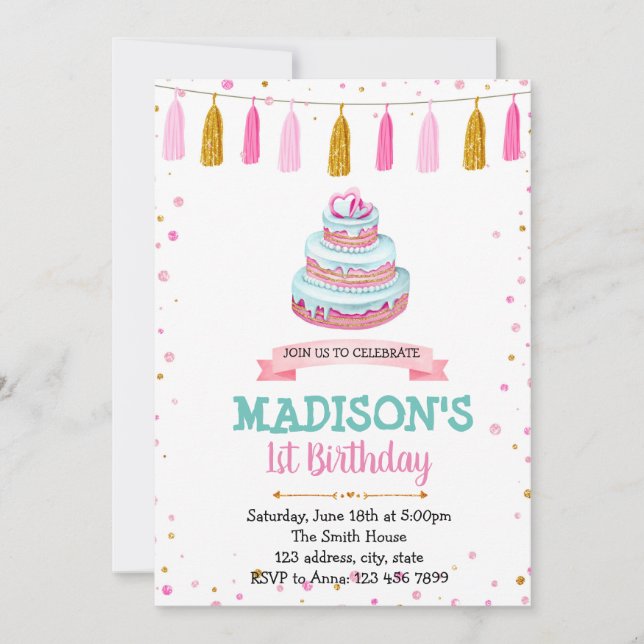 Cake birthday party invitation (Front)