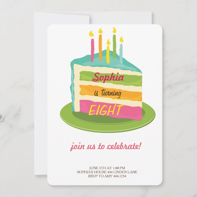 Cake Birthday Party Invitations (Front)